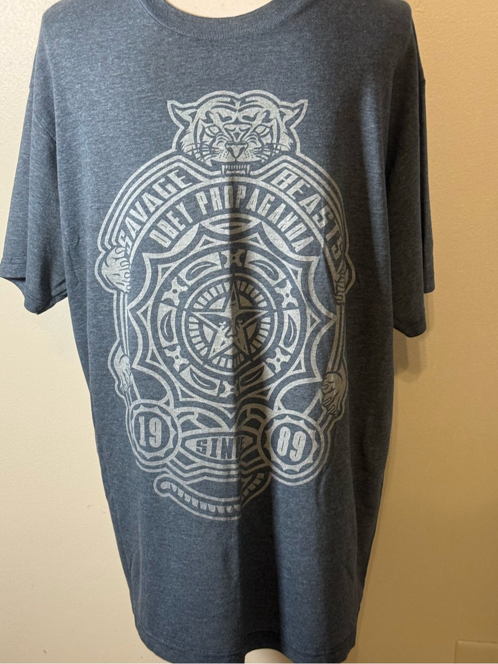 Obey Men's Heather Gray Graphic Short Sleeve Tee